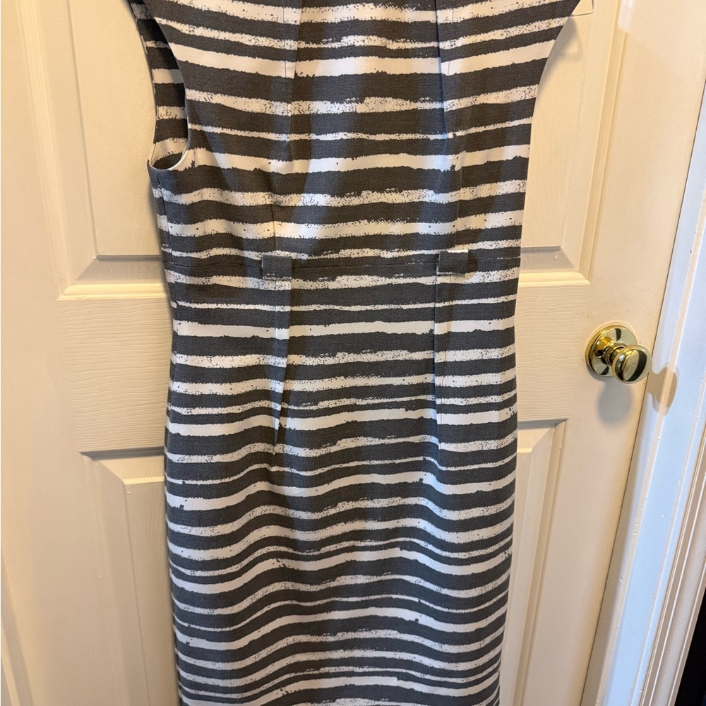 Calvin Klein Gray and White Striped Midi Dress